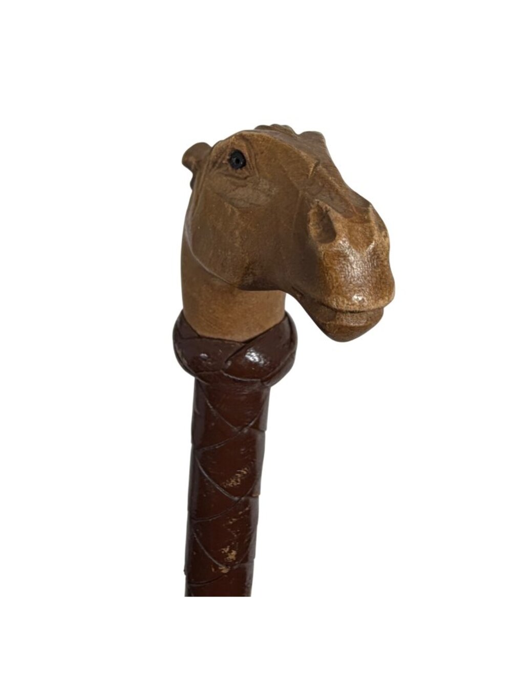 Vintage Antique Equestrian Braided Leather Riding Crop Carved Horse Head Pommel